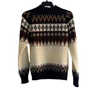 Vintage The BROADWAY Men's Sz M / L Brown Cream Black Pullover Acrylic Sweater